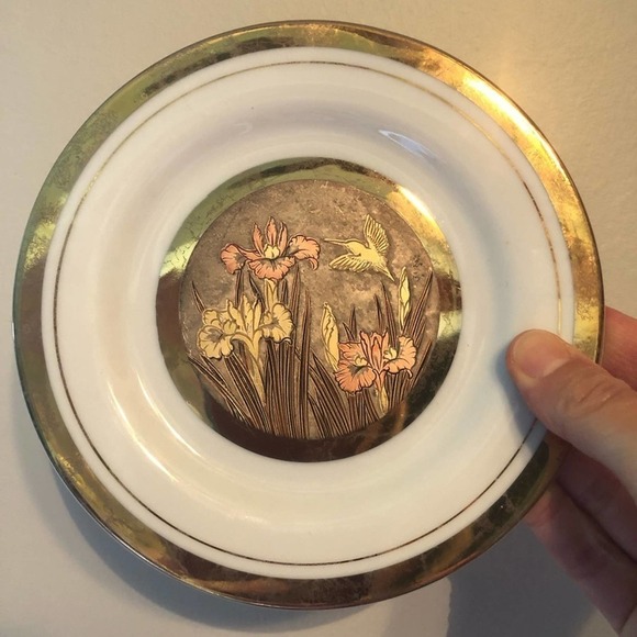 Japanese Hummingbird Plate decor Gold Art Chokin Rare Collector Ornate - Picture 6 of 6